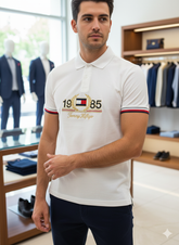 TMY MENS WHITE COTTON PIQUE POLO T-SHIRT